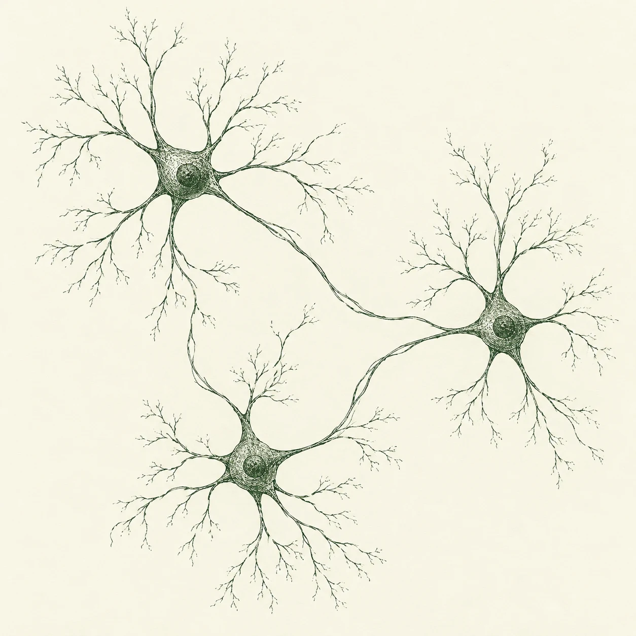 Decorative ink illustration of branching forms inspired by neurons